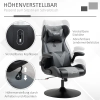 Vinsetto Gaming-Stuhl, höhenverstellbar & drehbar, Kunstleder-Bezug, klappbare Armlehnen, Schwarz+Grau(m-4)