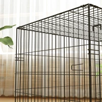 PawHut Jaula para Perros Plegable con Cojín Puertas Bandeja Extraíble y Marco de Alambre Metálico 90x57,5x62 cm Negro y Beige(m-5)