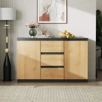 WLIVE Chest of Drawers with 3 Drawers, Cabinet with 2 Door 4 Shelvses, Modern Storage Unit, for Living Room, Bedroom, Hallway, (Black + Oak, 2 Door 3 Drawer)(m-1)