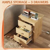 WLIVE 3-Drawer Wooden Bedside Table with Charging Station, USB Ports & Plug Sockets, Nightstand with Storage for Bedroom, Living Room, Office (1, Oak)(m-7)