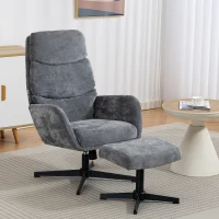 HOMCOM Polstersessel mit Fußhocker, Lounge-Sessel mit hoher Rückenlehne, Metallbasis, für Wohnzimmer, Schlafzimmer, Grau(m-10)