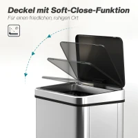 HOMCOM Sensor Mülleimer 40L Edelstahl Automatischer Mülleimer mit Soft-Close-Deckel Bewegungssensor 35,5 x 26 x 55 cm Silber(m-7)