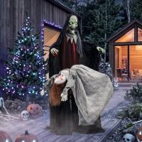 HOMCOM Halloween Animated Standing Witch with Floating Ghost Decoration with Rising and Falling Motion(m-13)