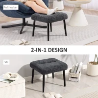 HOMCOM Sitzhocker Hocker mit weichem Sitzkissen Stahlbeinen Fußhocker mit Chenille-Stoff, 45 x 41 x 38 cm, Dunkelgrau(m-6)