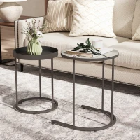HOMCOM 2er-Set Wohnzimmertische, ineinander verschiebbar, Tablett-Design, Metall, Grau(m-10)