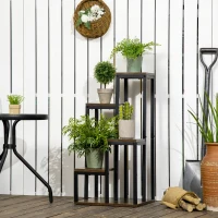 Outsunny Soporte para Plantas de Madera de 4 Niveles con Base Soporte para Macetas para Interior y Exterior 40x40x81 cm Marrón(m-2)