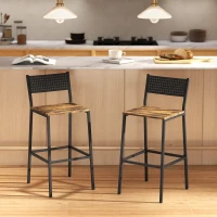 HOMCOM Set 2 Sgabelli da Bar con Schienale e Poggiapiedi Integrato in Stile Industriale, Marrone Rustico(m-10)