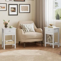 WLIVE Wooden Bedside Table, Nightstand with Shelf Drawer, Wooden Side Sofa Tables, for Small Spaces, End Tables for Living Room, Bedroom (2, White)(m-1)