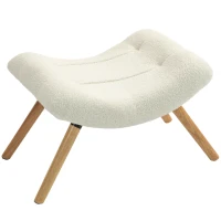 HOMCOM Repose pied salon ottoman pouf salon tabouret de canapé en tissu avec pieds en bois de hêtre, siège rembourré, crème(m-12)