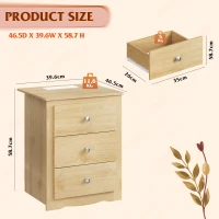 WLIVE 3-Drawer Wooden Bedside Table with Charging Station, USB Ports & Plug Sockets, Nightstand with Storage for Bedroom, Living Room, Office (1, Oak)(m-3)