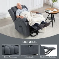 HOMCOM Fernsehsessel mit Aufstehhilfe Elektrisch Relaxsessel mit Liegefunktion, Massagefunktion, 93x91x103 cm, Dunkelgrau(m-8)