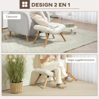 HOMCOM Repose pied salon ottoman pouf salon tabouret de canapé en tissu avec pieds en bois de hêtre, siège rembourré, crème(m-5)