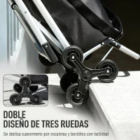 HOMCOM Carrito Escalador 3 Ruedas Bolsa Oxford 40 L Armazón de Aluminio con Asiento Plegable Negro(m-6)