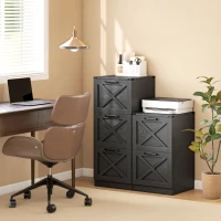 HOMCOM Gaveteiro de Escritório com 2 Gavetas, Ficheiros Suspensos para Formatos Carta/A4, Estilo Rústico, 40x40x71cm, Preto(m-4)