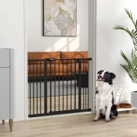 PawHut Barrera de Seguridad para Perros 74-100 cm con Extensiones Montaje a Presión y Doble Bloqueo Negro(m-2)