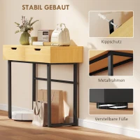 HOMCOM Konsolentisch Schmaler Flurtisch mit 2 Schubladen, Metallrahmen, für Flur 110 x 35 x 76,5 cm Natur(m-7)