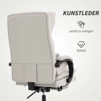 HOMCOM Bürostuhl Höhenverstellbarer Schreibtischstuhl mit Lendenwirbelstütze, Armlehne, Fußstütze, aus Kunstleder, Hellgrau(m-8)