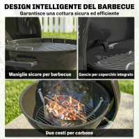 Outsunny Barbecue a Carbone Rotondo con Termometro e Ripiano Inferiore, in Metallo e Acciaio Inox, 73x65x105 cm, Nero(m-6)