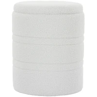 HOMCOM Taburet Rotund Tip Pouf cu Spațiu de Depozitare 33L din Sherpa cu Capac, Capacitate 120kg, Living, Hol, Alb(m-1)