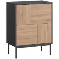 HOMCOM Sideboard mit Push-to-Open Türen, Esszimmerschrank mit Metallbeinen, Küchenschrank, MDF, Schwarz+Naturholz