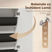 HOMCOM Dulap pentru Pantofi cu Oglindă, Uși Reversibile cu 5 Rafturi din Material Textil, 50 x 20 x 180 cm, Alb(m-6)