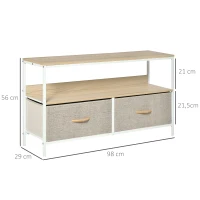 HOMCOM Mueble de TV con Estante y 2 Cajones de Tela Plegables para Televisores hasta 47 Pulgadas Largo de 98 cm Natural y Gris(m-3)