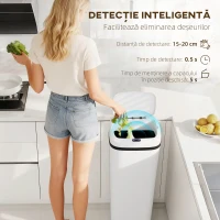 HOMCOM Coș de gunoi cu senzor infraroșu, 50L, 2 moduri de deschidere, suprafață antiamprentă, alb(m-4)