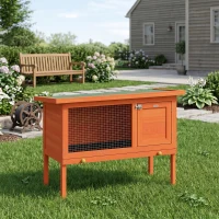 PawHut Wooden Rabbit Hutch, Guinea Pig Hutch with Asphalt Roof, Outdoor Elevated Bunny House for Rabbits, Chinchillas(m-8)