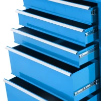 HOMCOM Werkzeugschrank, Werkzeugkiste, 5 Schubladen, rollbar, Stahl, Blau(m-8)