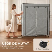 HOMCOM Dulap Textil Portabil in Material Nețesut și Oțel, cu Roți, 10 Compartimente și 2 Bare pentru Umerașe, Gri Închis(m-6)