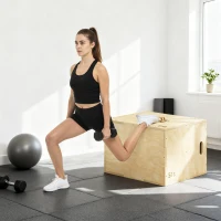 HOMCOM 3-in-1 Plyo Box Holz Plyometrische Sprungbox mit 3 Sprunghöhen Griffen 61 x 51 x 76 cm Naturholz(m-10)