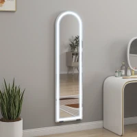 HOMCOM Ganzkörperspiegel mit LED-Lichtern, 150 x 40 cm, bogenförmig, dimmbar, 3 Lichtfarben, freistehend oder Wandmontage, Weiß(m-10)