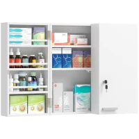 HOMCOM Medizinschrank abschließbar 2-türig Hängend Medikamentenschrank mit 11 Fächer 2 Schlüssel, 53 x 20 x 53 cm, Weiß(m-12)