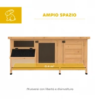 PawHut Conigliera in Legno da Esterno con Tetto in Asfalto, Casetta, Vassoi e Mangiatoia, 112x50x54 cm, Giallo(m-4)