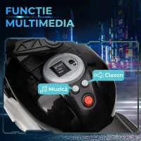 HOMCOM Motocicletă Electrică pentru Copii 3-5 Ani, max. 25 kg, 3 Roți, Lumini și Sunete, Baterie 6V, Negru, 86x42x52 cm(m-4)