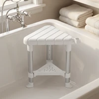 HOMCOM Shower Stool, Aluminium Alloy Corner Shower Chair with Storage Shelf and HDPE Seat, Adjustable Height, White(m-8)