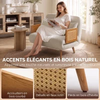 HOMCOM Canapé Convertible 2 Places, Canapé-Lit 3 en 1 Chenille 103cm, Dossier Réglable, 2 Oreillers, Accoudoirs en Bois, Crème(m-6)