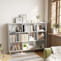 HOMCOM Bibliotecă cu 10 Cuburi, 3 Polițe, Picioare din Lemn Masiv, Alb cu Efect de Lemn, Albă(m-8)