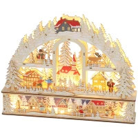 HOMCOM Weihnachtsdorf mit LED-Leuchtung, 45 cm Weihnachtsstadt mit Schneemann, Renntier und Bäume Naturholz(m-11)