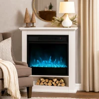 HOMCOM Elektrischer Kamin, realistische Flammen mit 9 Farben, verstellbare Helligkeit, 1800W, Fernbedienung, Timer, Weiß(m-2)