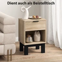 HOMCOM Nachttisch, Nachtschrank mit Schublade, offenes Fach, Nachtkommode für Schlafzimmer, Wohnzimmer, 35 x 26 x 50 cm, Eiche(m-5)