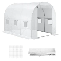 Outsunny Folie Sere din PE cu 6 Ferestre, Ușă Rulantă și Margini Îngropate, 3x2x2 m, Alb(m-12)