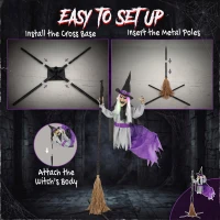 HOMCOM 200cm Life Size Animated Flying Witch Halloween Decorations Outdoor Indoor, Scary Halloween Animatronics Decor(m-7)