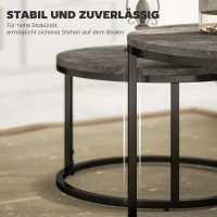 HOMCOM 2er-Set runde Couchtische, stapelbare Beistelltische mit Metallrahmen, Wohnzimmertisch in Marmoroptik, Kaffeetisch, Grau(m-6)