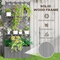 Outsunny 52L Wooden Planter, with Trellis and Shelves - Grey(m-7)