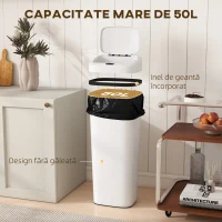 HOMCOM Coș de gunoi cu senzor infraroșu, 50L, 2 moduri de deschidere, suprafață antiamprentă, alb(m-6)