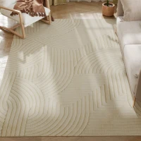 HOMCOM Covor Modern Antiderapant din Poliester și Bumbac cu Design Liniar, pentru Living, Dormitor, Crem(m-11)