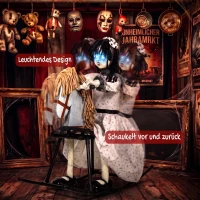 HOMCOM Animiertes Halloween-Mädchen auf Schaukelpferd mit gruseligen Reimen, leuchtenden Augen und Sound-/Touch-Aktivierung(m-6)