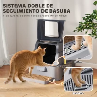 PawHut Arenero para Gatos de Acero Inoxidable XL con Tapa Abatible 180° Laterales Altos Pedal Pala Gris Oscuro(m-8)