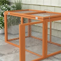 PawHut Cușcă pliabilă de exterior pentru 2-3 rozătoare, cu multiple intrări, din lemn și oțel, 110x105x50 cm, portocaliu(m-8)